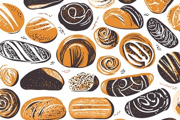 Bakery product seamless pattern. Pattern with bread and other pastries.