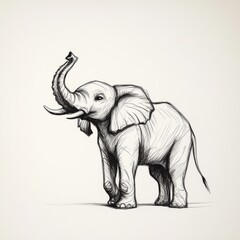 Obraz premium Illustration of a playful elephant with its trunk raised, showcasing its expressive features and joyful demeanor.