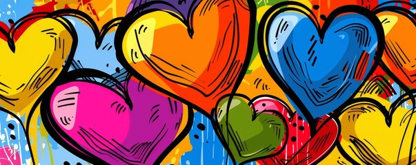 Obraz premium Colorful Heart Shapes on Vibrant Background for Creative Projects