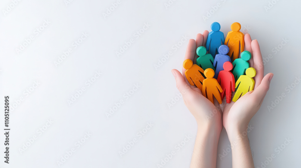 Aufkleber hands holding colorful paper figures symbolizing community support and unity. this conveys sense of 