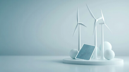 Renewable energy concepts featuring wind turbines and solar panels symbolize sustainable future. This illustration highlights importance of clean energy sources