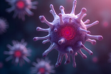 Vibrant close-up of a virus structure with intricate details showcasing its unique features and behaviors