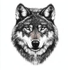 Detailed illustration of a majestic gray wolf, showcasing its intense gaze and textured fur.