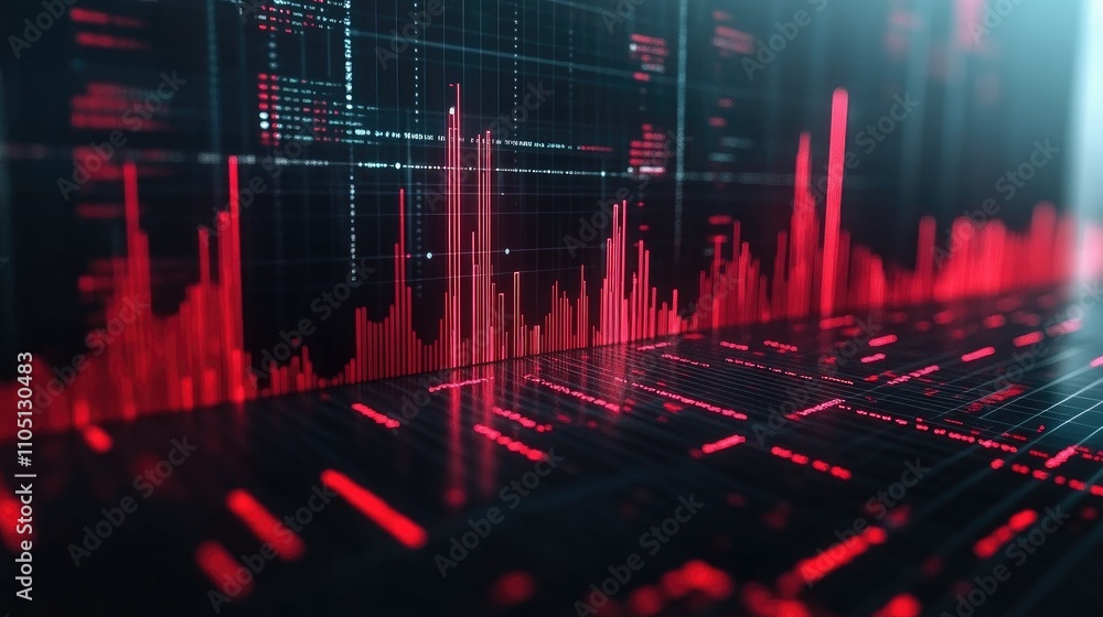 Poster a 3d graph with red bars and an upward curve, illustrating financial success and positive market tre
