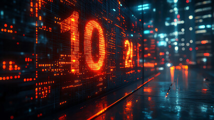 Abstract image of a digital clock with economic policy symbols, concept of timing in economic strategy