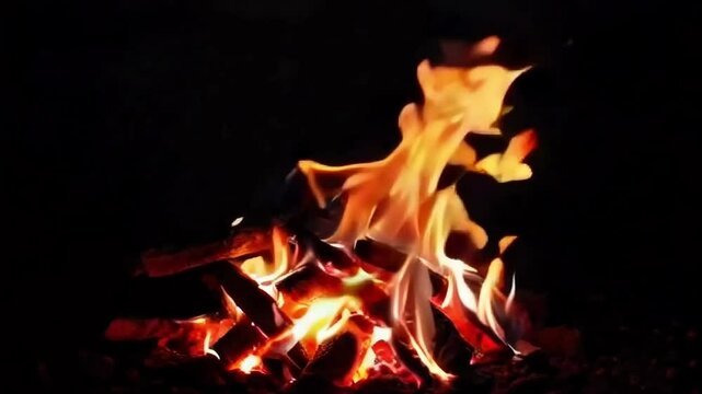 4k video campfire in night bonfire flame, burn, fire, bonfire, hot, heat, background, campfire, light, isolated, red, blaze, illustration, design, orange, abstract, vector, fiery, black, energy, warm,
