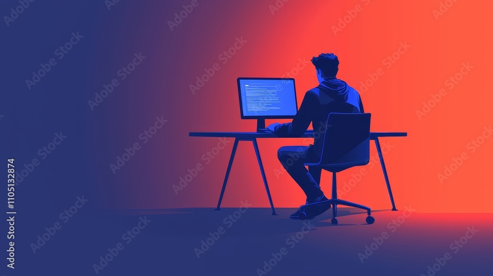 Aufkleber focused individual working on computer in modern workspace
