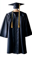 Woman with graduation hat and diploma on white background