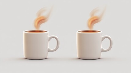 Two steaming mugs of coffee sit on a neutral background