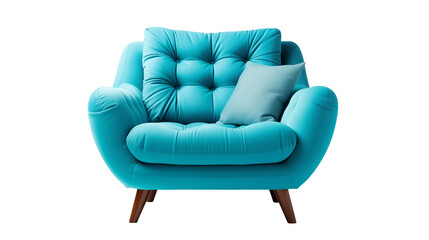 Contemporary blue leisure chair designed for relaxation and style. Perfect for enhancing any modern home living area or bedroom, isolated on transparent background.