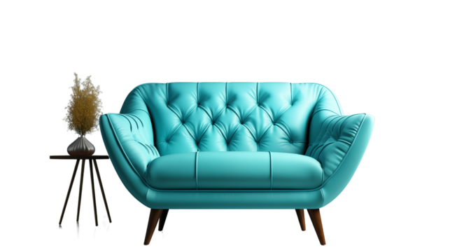 Relax in a sleek blue lounge chair, ideal for home interiors. Its modern design combines comfort and style for any living space, isolated on transparent background.