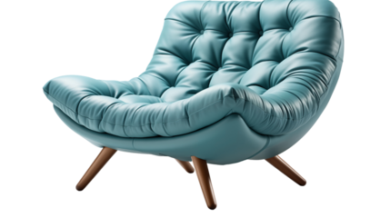 A plush blue lounge chair for ultimate relaxation. Its sleek design suits modern interiors while providing premium comfort, isolated on transparent background.