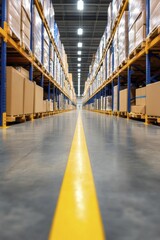 Warehouse Coordination showcases advanced technology in inventory management with digital screens displaying data, modern style, cool lighting, detailed textures.