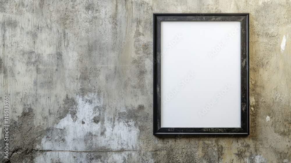 Poster empty poster frame with space for design, placed against a weathered concrete wall, showcasing a mod