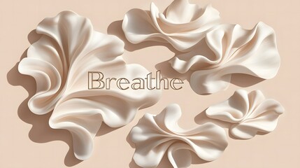 Vector realistic isolated typography of "Breathe" for a tranquility poster, featuring a soft serif font and calming energy, set against a serene, minimalist background. 