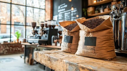 Crafting artisan coffee roasting techniques sacks of beans brewing standards in a cozy roastery environment