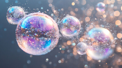 Fototapeta premium Floating Transparent Bubbles on Gray Minimalist Background