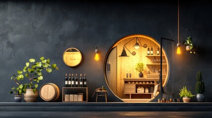 Elegant wine shop facade displaying chic bottles in a stylish urban setting for a sophisticated experience