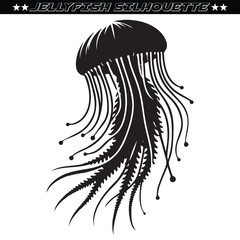 Jellyfish vector. Cartoon black isolated on white background.