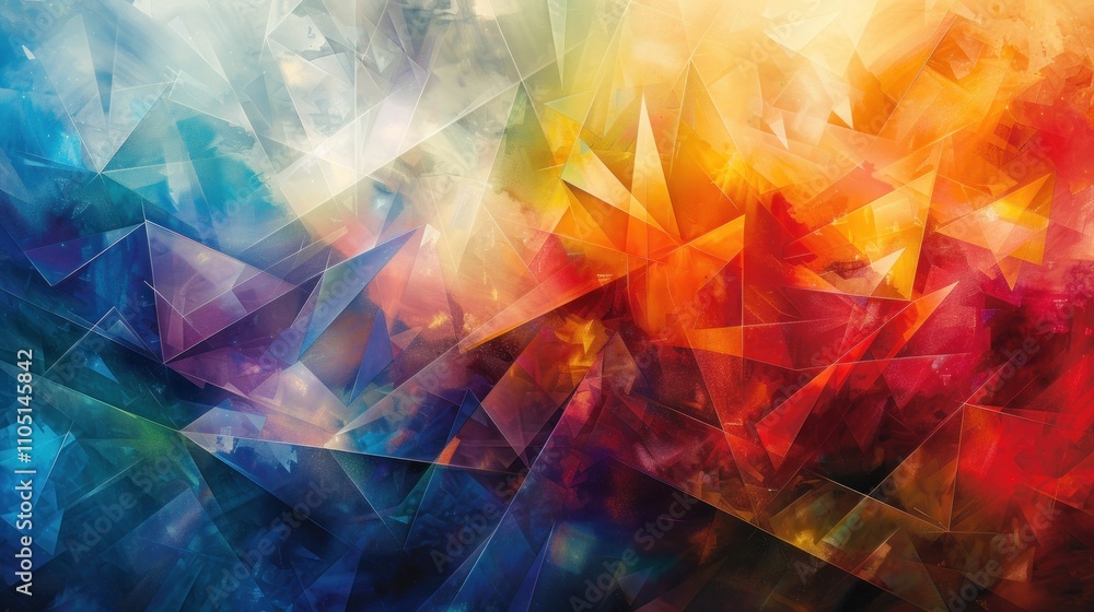 Poster abstract colorful geometric art with vibrant hues and sharp edges.