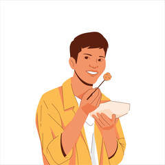 Illustration of a Man Eating Traditional Local Food