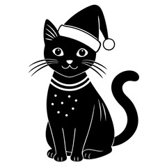 Christmas cat playing with ornaments under a Christmas tree