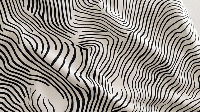 76.Seamless black and white diagonal pattern featuring fluid, wavy lines. The abstract design creates a sense of movement, with curving stripes flowing diagonally across the surface. The monochrome