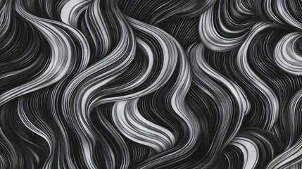 77.Groovy black and white pattern with endless diagonal wavy lines that flow across the design. The liquid-like shapes bend and curve seamlessly, creating an abstract, rhythmic texture with high