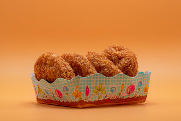Shrimp donuts on white background