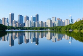 Obraz premium City Skyline Reflected in Calm Water