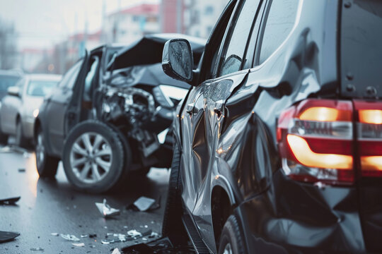 Collision of vehicles involved in major accident on road with major damage
