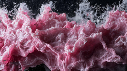 an ocean wave with pink and red foam 