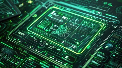 Fototapeta premium Futuristic green digital interface with data.