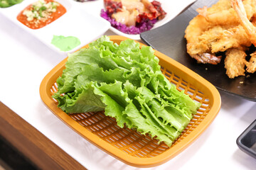 Korean bbq side dishes. lettuce