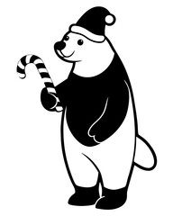 Polar bear with a Santa hat holding a candy cane
