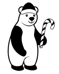 Polar bear with a Santa hat holding a candy cane