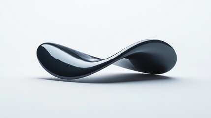 60.Digital 3D rendering of a MÃ¶bius strip with smooth, upturned surfaces, floating in front of a plain white background. The abstract geometry is highlighted by soft shadows, creating a sleek,