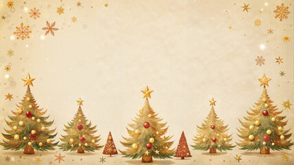 Golden Christmas tree border on parchment background