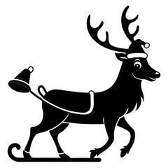 Reindeer with a Christmas hat pulling a sleigh