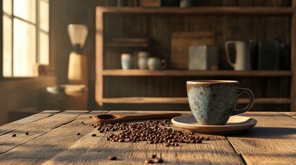 Coffee on Table with Beans