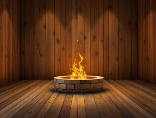 A rustic wooden background with flames burning in a fire pit, rustic, flames, background, stand, natural