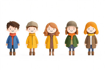 Fototapeta premium A vibrant scene of children enjoying a colorful autumn day in a park showcasing playful innocence. On white background