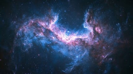 Fototapeta premium 29.Night sky rich with stars and swirling galaxies, with faint glowing nebulae in the distance, against a deep indigo backdrop. Subtle hues of pink and blue blend into the cosmic dust, offering a