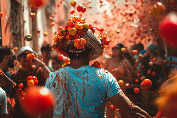 Greeting card with bright holiday composition for celebrate la tomatina