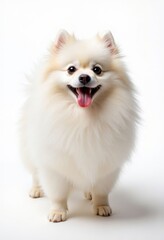 Obraz premium Fluffy White Pomeranian Puppy Smiling.