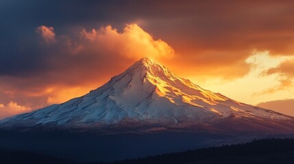 Fototapeta premium Majestic Mountain Peak Bathed in Golden Light