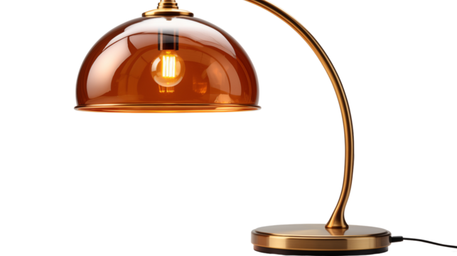 A sophisticated arch lamp with a golden finish, offering both elegance and function to enhance your modern home decor, isolated on transparent background.
