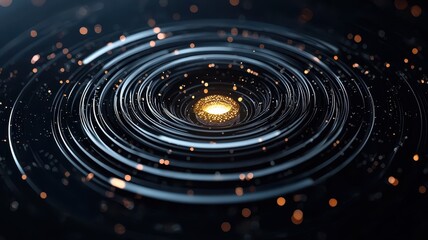 A mesmerizing digital depiction of a galaxy with concentric circles radiating from a bright core, symbolizing cosmic beauty and vastness.