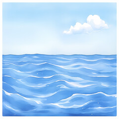 A calming digital artwork depicting gentle ocean waves under a clear sky. On white background