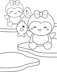 Cute Christmas Penguin Animal Winter Cartoon Holiday Coloring Activity for Kids and Adult